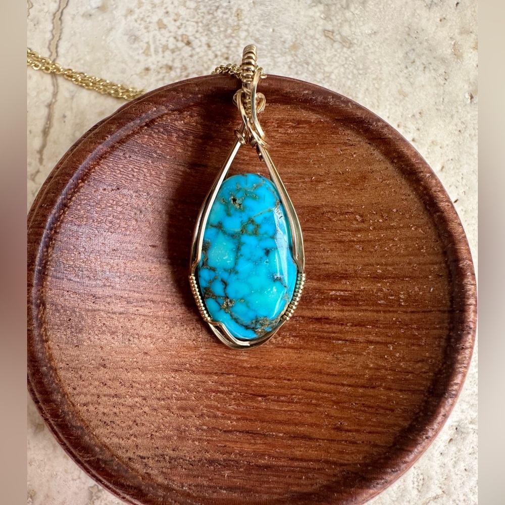 14k Gold Filled Mined Genuine Turquoise with 18 inch gold filled chain